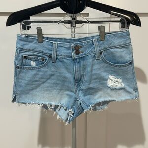 Levi's Light Blue Frayed Denim Superlow Shorts